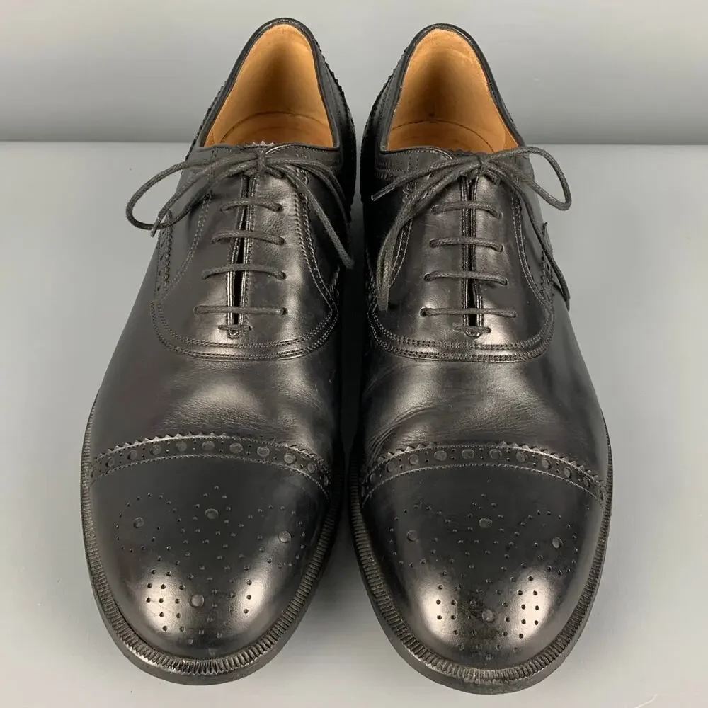 GUCCI Size 9.5 Black Perforated Leather Oxford Cap Toe Lace Up Shoes
